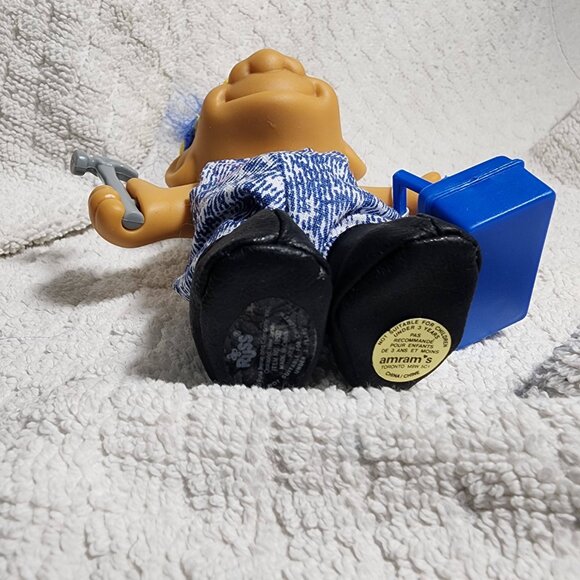 Vintage Russ Troll Doll Construction Worker 5" Blue Hair Hammer Original #18532 - Picture 3 of 3